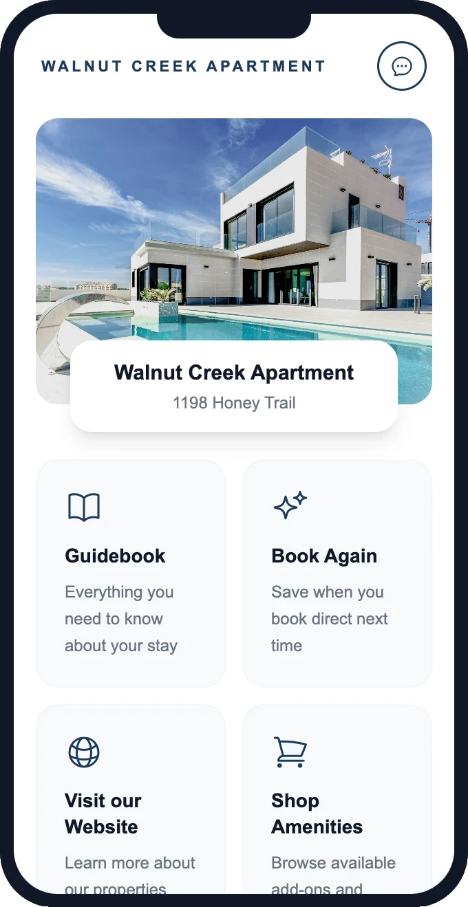 Custom WiFi homepage with link cards: Guidebook, Book Again, Visit our Website